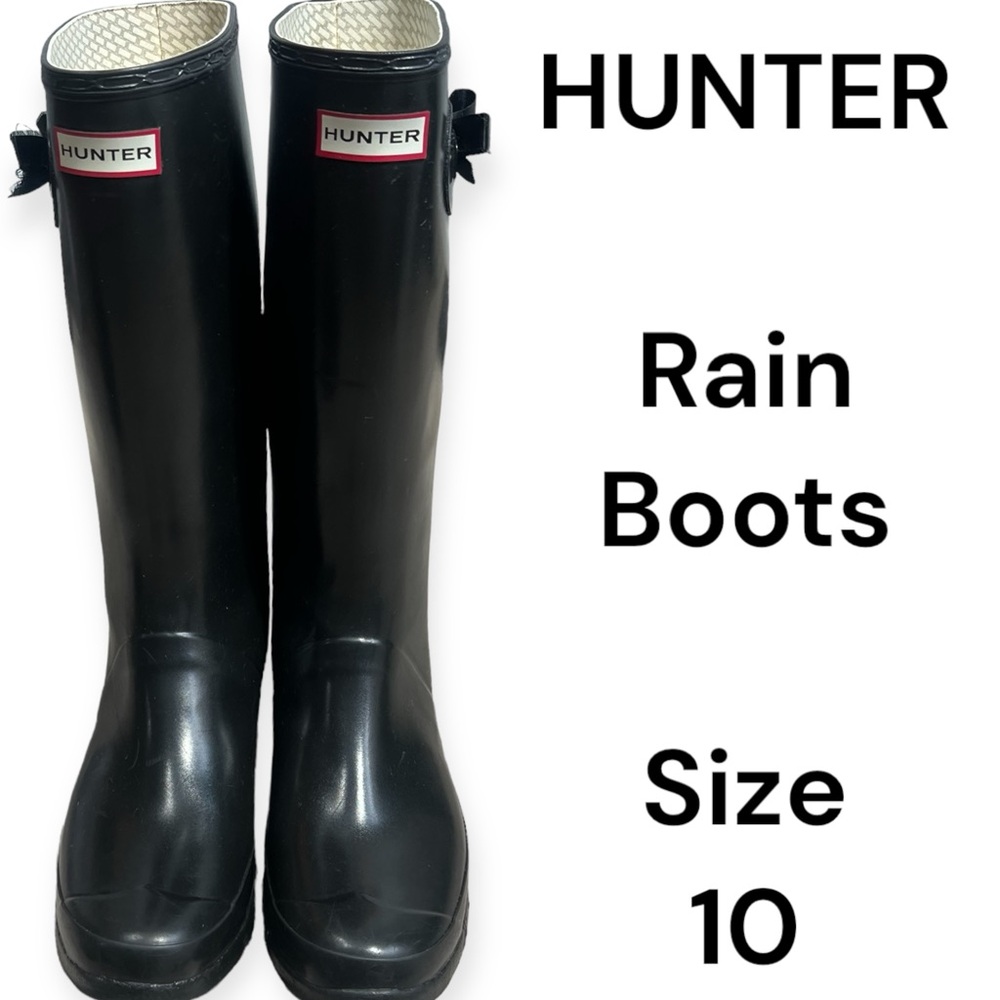 Hunter Huntress black gloss rain boots size 10 wide calf roomy fit Style W23990